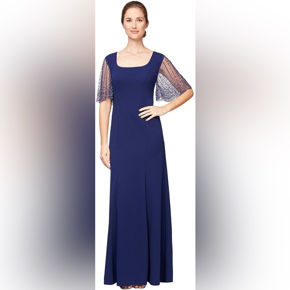 Alex Evenings Dresses & Skirts - Alex Evenings Mother Of The Bride Dress Embellished Beaded Sleeves Size 4